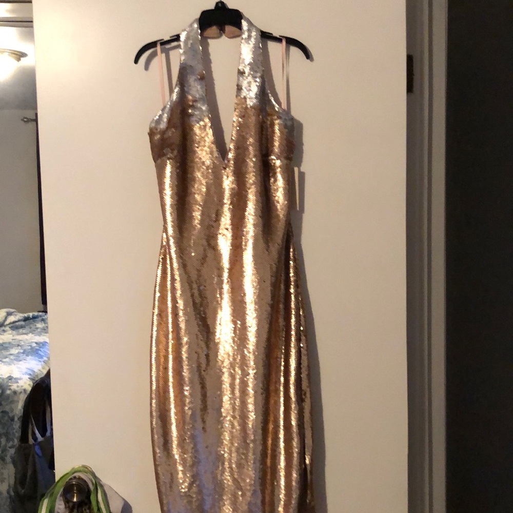 Gold Sequin Halter Dress